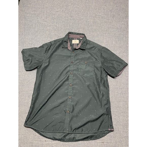 Level Ten Other - Level Ten Mens Large Short Sleeve Button Down Shirt Green Triangle Print Casual